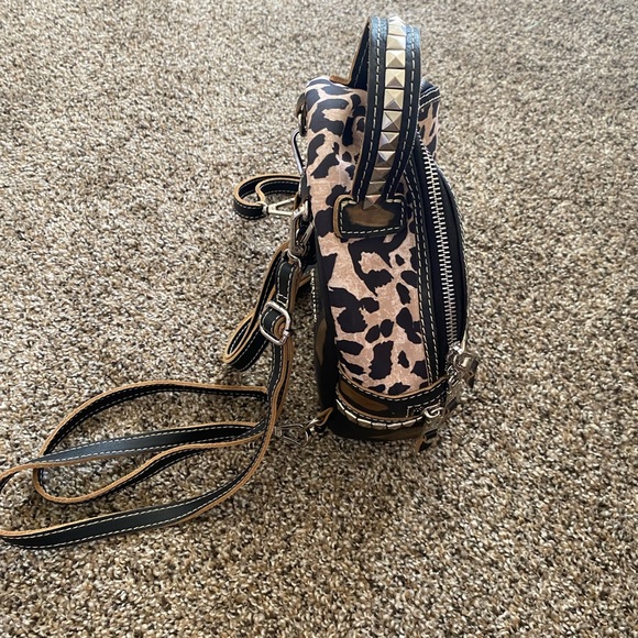 Steve Madden Jacki Mini Backpack Purse Faux Leather Studded Leopard - Picture 2 of 7